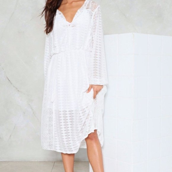 (SOLD)JCL PARIS | White Lace Boho Dress Small - Picture 1 of 9